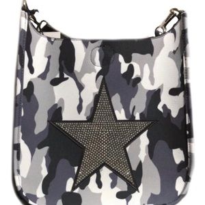 Ahdorned camo crossbody bag with adjustable strap